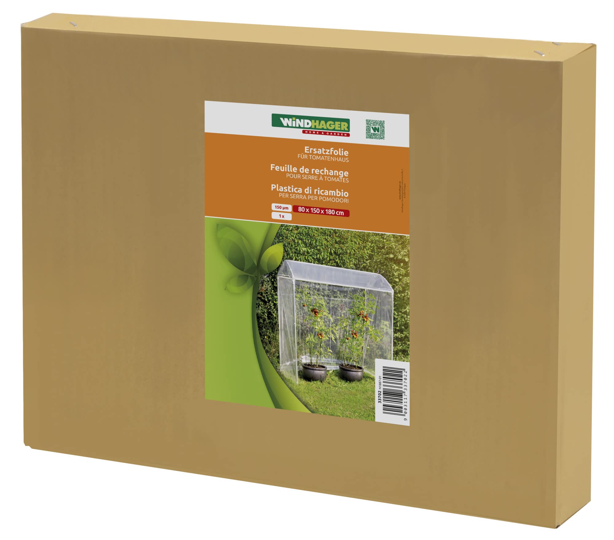 Windhager Ersatzfolie für Tomatenhaus ALUSTAR, Gewächshausfolie, Treibhausfolie, UV-stabil, 150 μm, 80 x 150 x 180cm, 33702