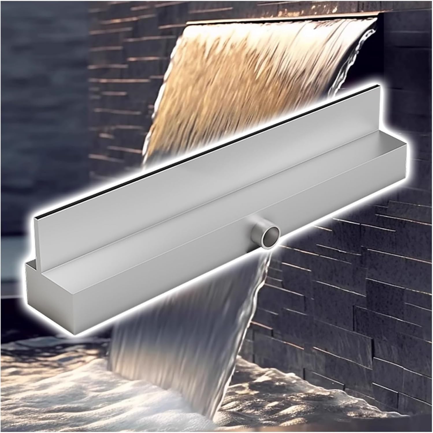 Extra Long Outdoor Pond Waterfall Spillway with Connector, Heavy Duty Swimming Pool Water Feature Device, Commercial Yard Patio Waterfall Fountain Outdoor Indoor(Black,110cm/43.3inch)