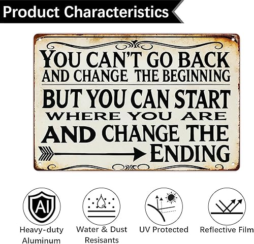 Miniatura 3 de Póster retro con texto en inglés "You Can't Go Back In Time And Change The Beginning But You Can Start To Change The End" (No puedes volver atrás en