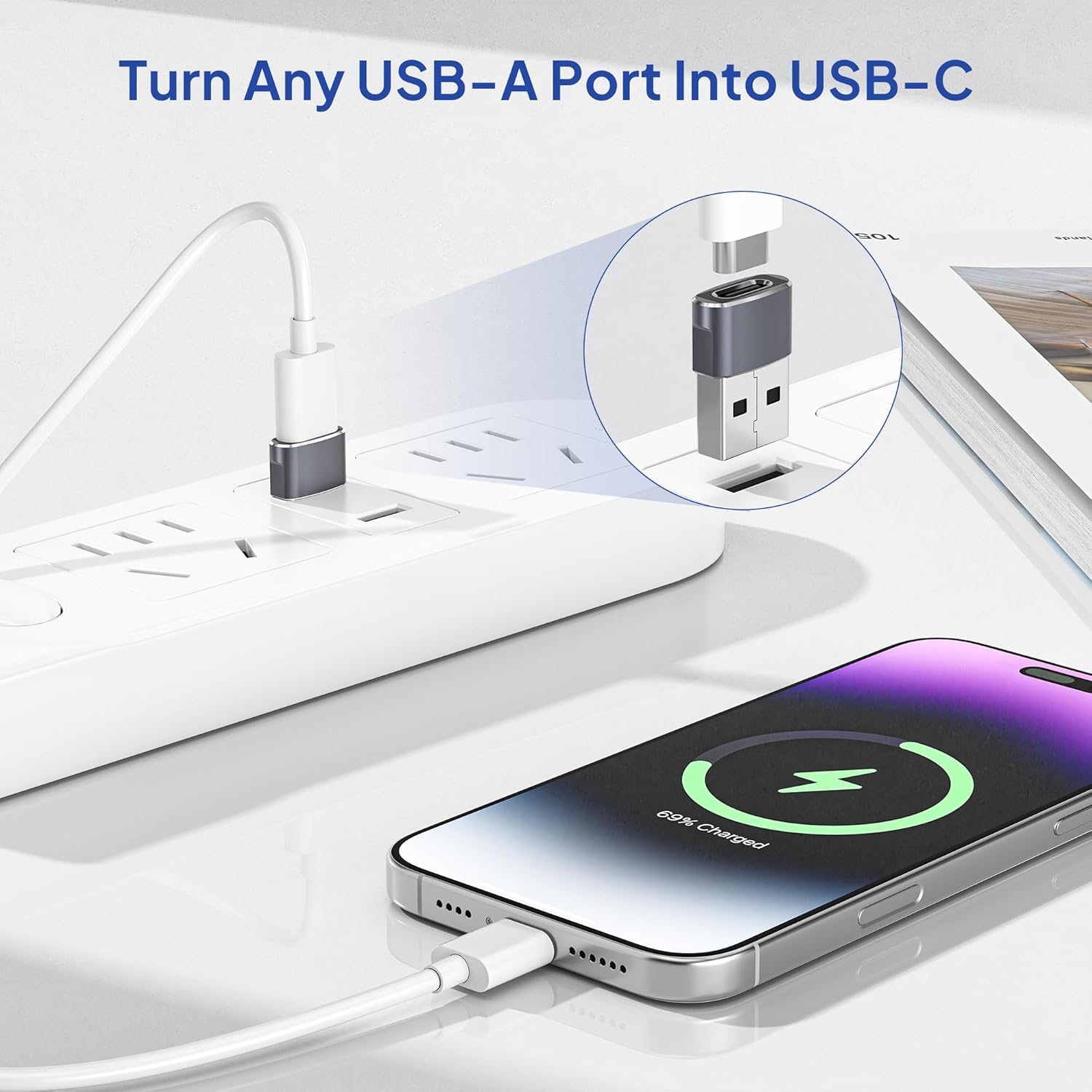 Elebase USB to USB C Adapter 4Pack,USBC Female to A Male Car Charger,Type C Converter Adaptor for iPhone 17 16 Pro Max 15 14 13 12 Plus,Apple Watch iWatch 11 10 Se Ultra 3,iPad Air,Samsung Galaxy S25 - Image 2