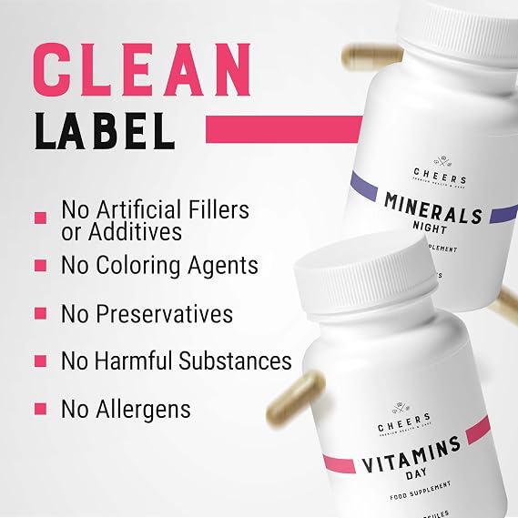 CHEERS-Vitamins Day & Minerals Night,30 Days Supply with 12Vitamins for Men & Women, Complete Multivitamins and Minerals, Health-Support Duo with Magnesium Supplements Plus Iron, Zinc and More