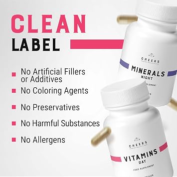 CHEERS-Vitamins Day & Minerals Night,30 Days Supply with 12Vitamins for Men & Women, Complete Multivitamins and Minerals, Health-Support Duo with Magnesium Supplements Plus Iron, Zinc and More