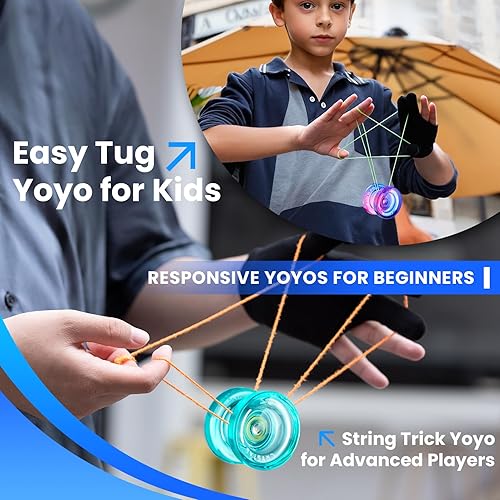 Miniatura 3 de MAGICYOYO Yoyo K2 Responsive para niños principiantes Yoyo con 2 guantes de yoyo, 2 bolsas de yoyo, 12 cuerdas de yo (verde cristal + rosa púrpura
