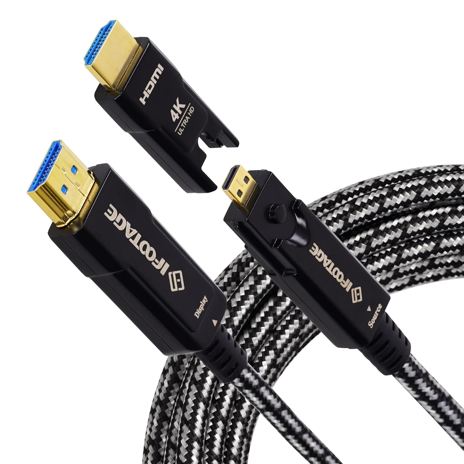 IFOOTAGE 4K HDMI to Displayport Cable, Fiber Optic HDMI Cable with HDMI Adapter, 4K@60Hz/18Gbps/Ultra HD/ARC/Dynamic HR, Long HDMI Cable, Compatible with Camera/Camcorder/Projector/PS4/PS5-32FT/10M 10m / 33 feet 4K Fiber Optic