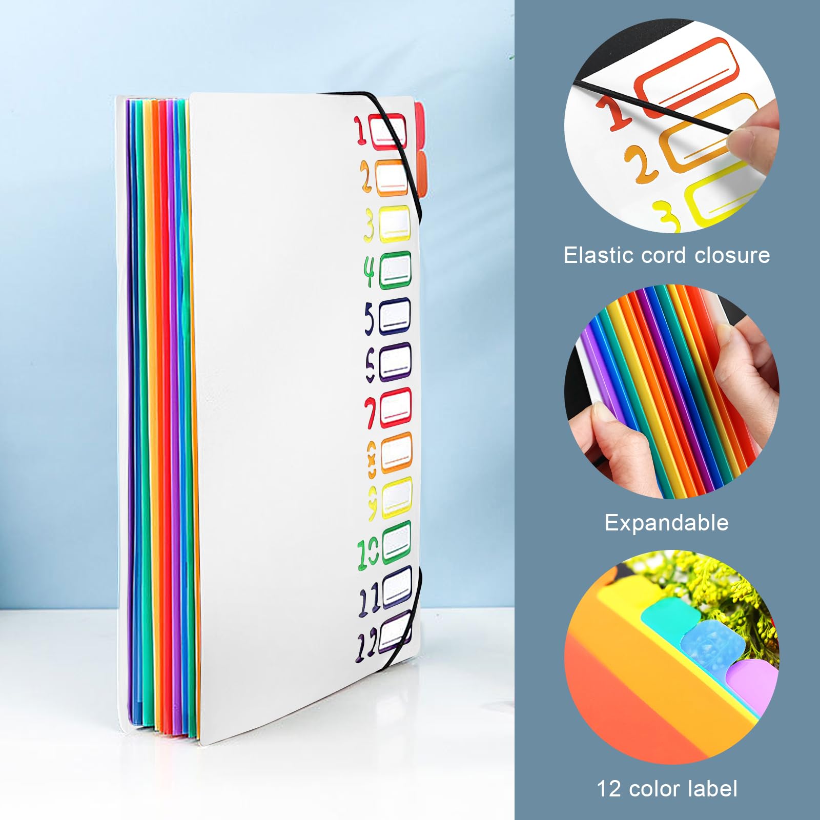 Gemtte Trieur à Soufflets A4 Extensible 12 Compartiments 24 Poches - Organiseur Documents Étanché Noir Pour Bureau, École Et Maison
