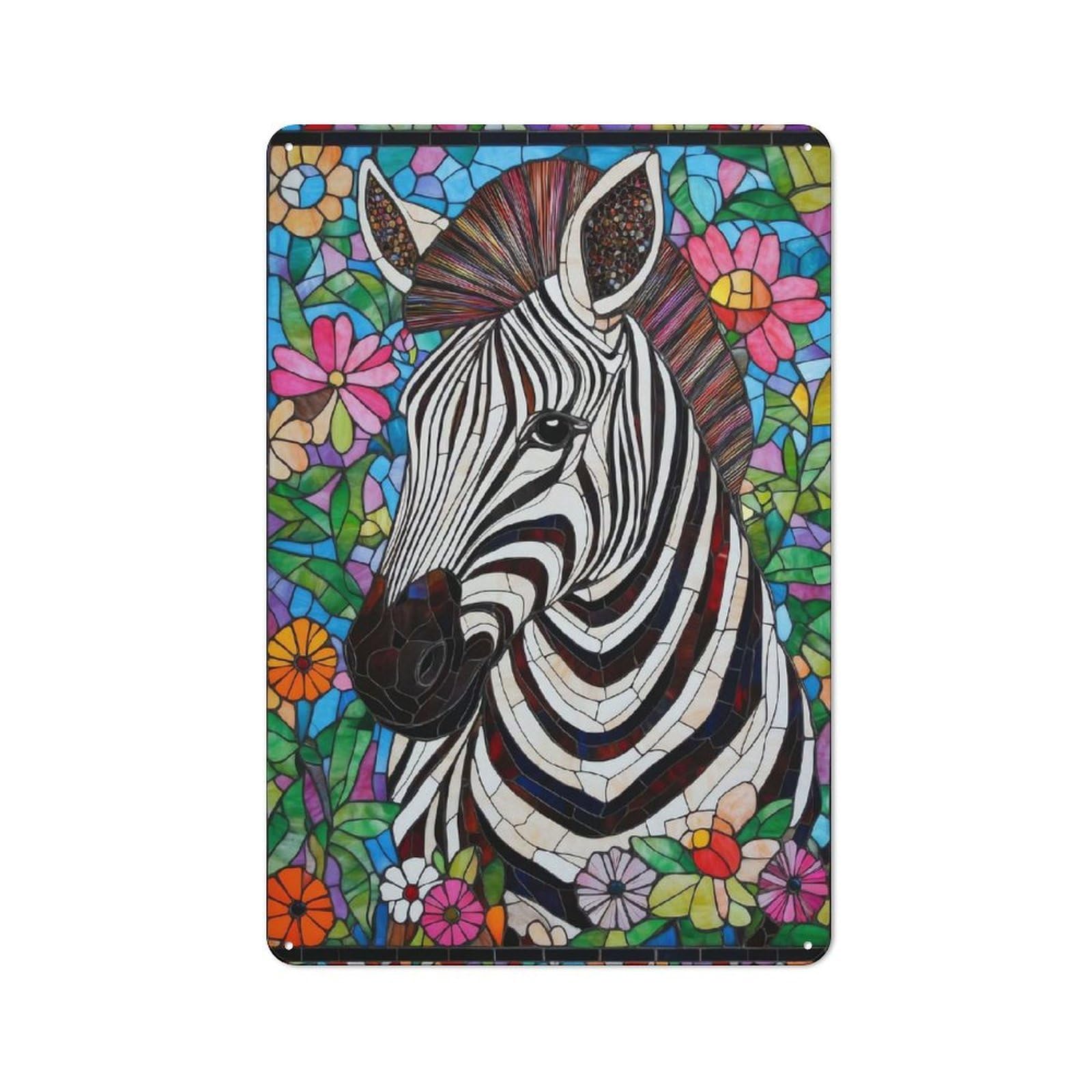 Junmoney Stained Glass Zebra Retro Metal Wall Sign 30X20cm With For Living Room Wall, Housewarming Wall Decor For People Furnishing Living Room