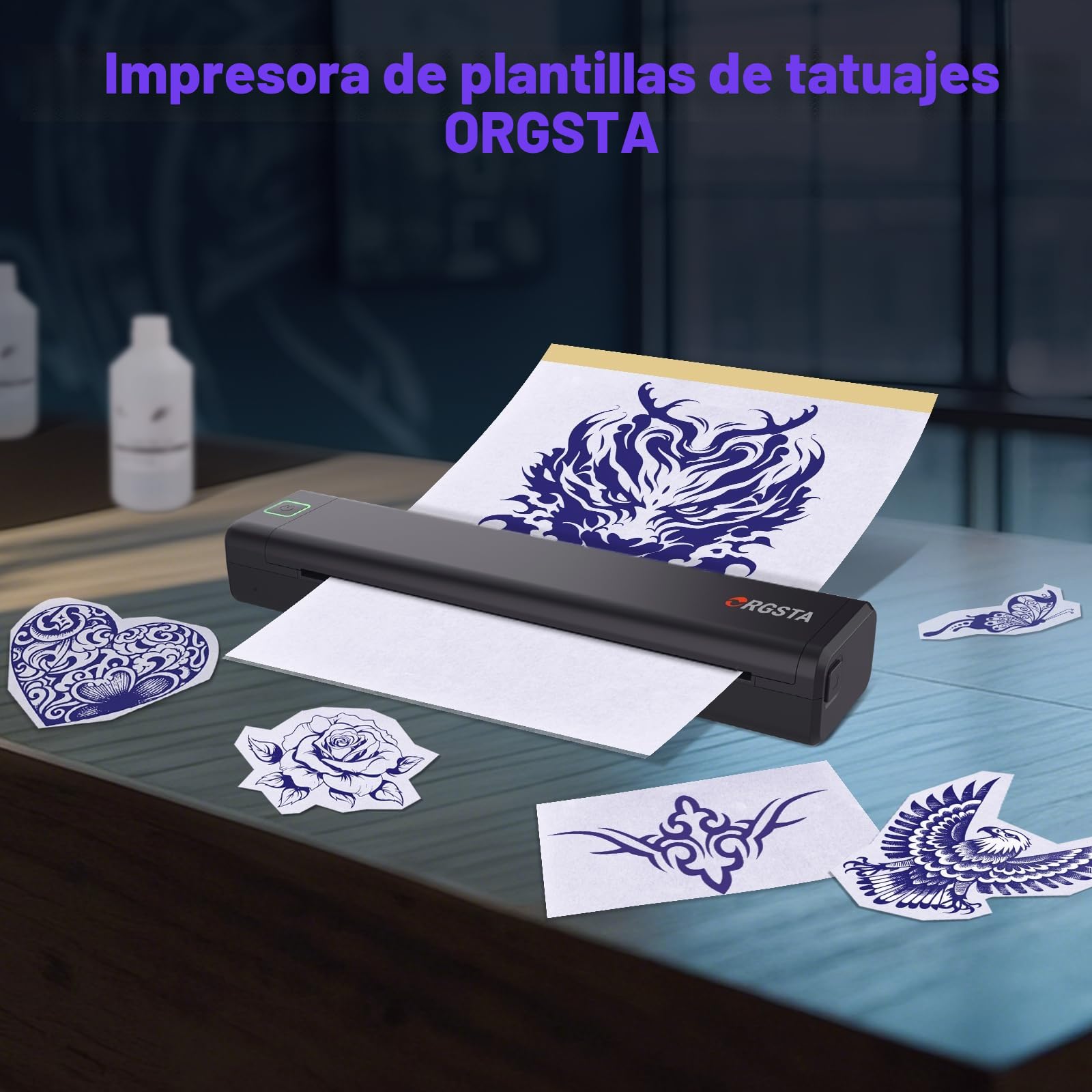 ORGSTA S008 Impresora de Tatuajes Térmica Bluetooth, Dispositivo Transferencia Estarcido Portátil para Principiantes con Papel