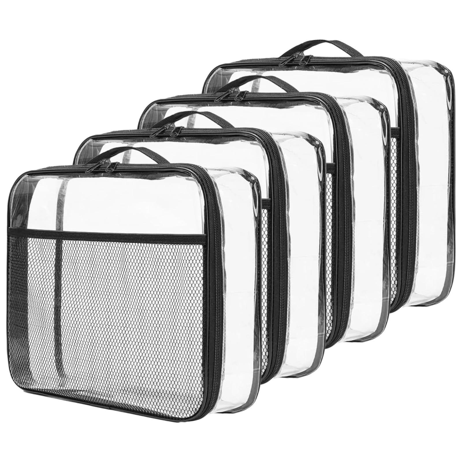 4 sacs de rangement pour jouets imperméables, pochettes organisatrices transparentes à fermeture éclair, contenants en PVC avec poignées et poche frontale en filet, organiseurs pour chambre et voyage
