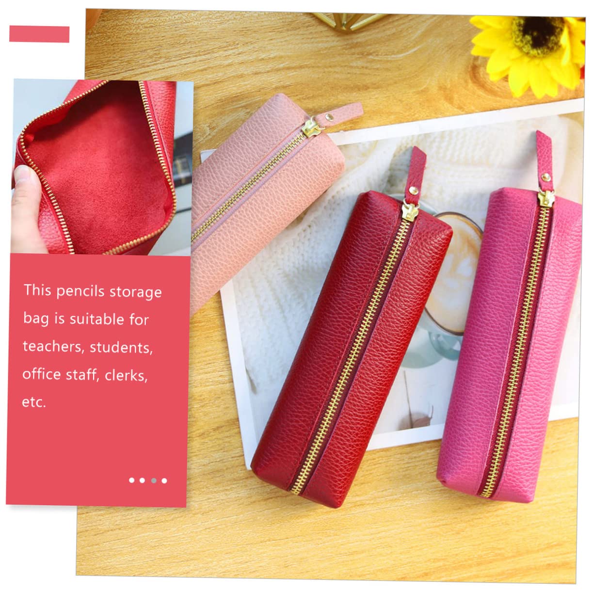 Ciieeo 3pièces Trousse De Rangement Portable pour Et Fournitures Scolaires Étui à Crayons Compact Et Décoratif pour Étudiants Et Artistes De Rangement Pratique Et Élégant Rouge