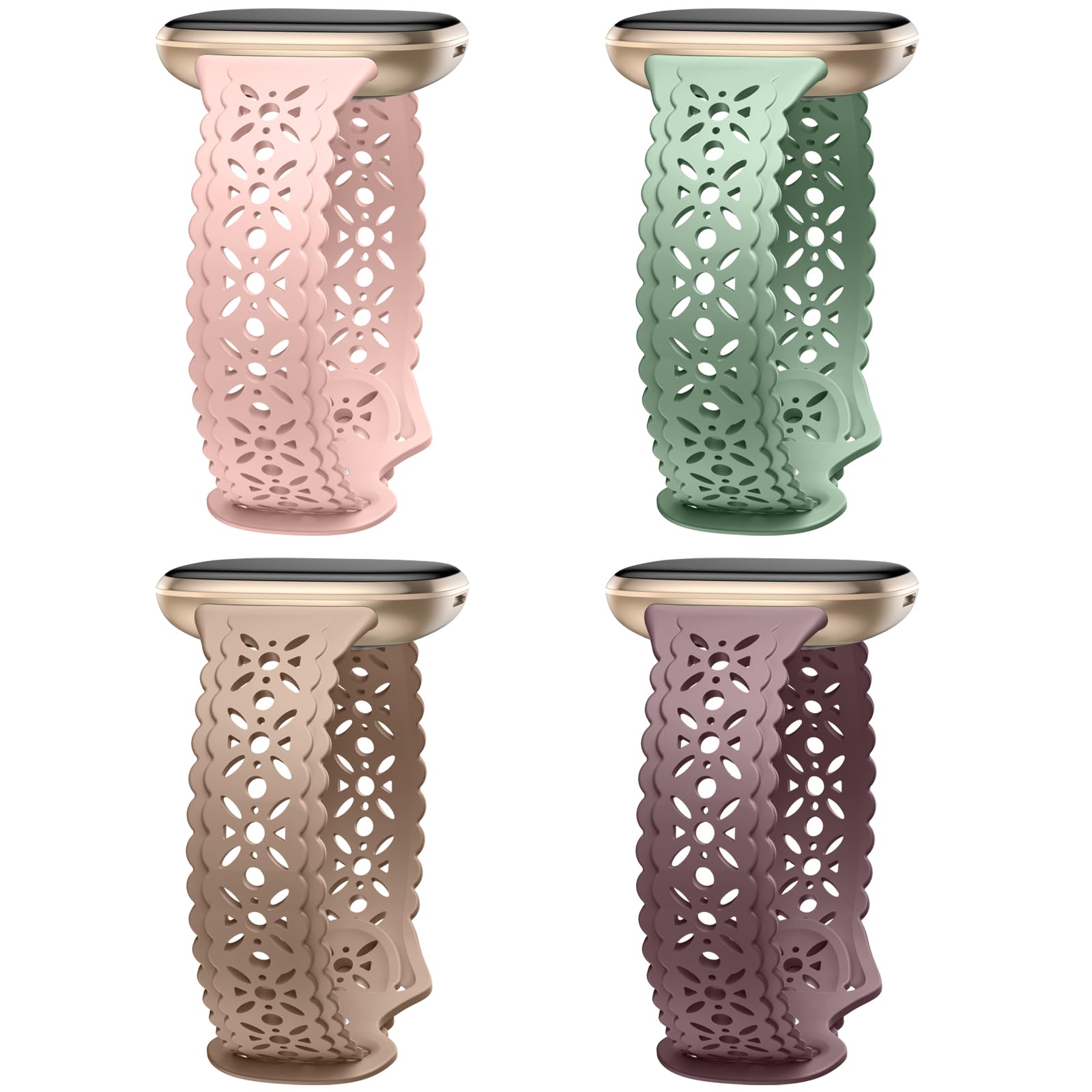 Dirrelo 4 pack Lace Silicone Band Compatible for Fitbit Sense Bands/Fitbit Versa 3 Bands Women/Fitbit Versa 4 Bands/Sense 2 Bands, Soft Ultrathin