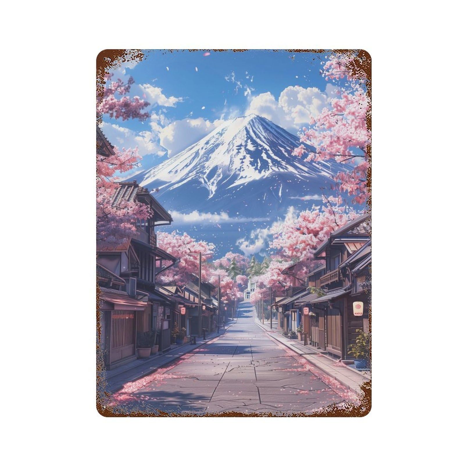 Pastel Fuji Mountain Decorative Tin Sign 15.7"x11.8", Ideal for Cafe, Home Bar And Lounge Decor
