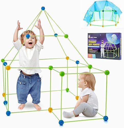 Miniatura 1 de Learn Tower - Kit de construcción de fortalezas para niños que brillan en la oscuridad - Fortalezas del cielo estrellado - 100 piezas - Juguetes