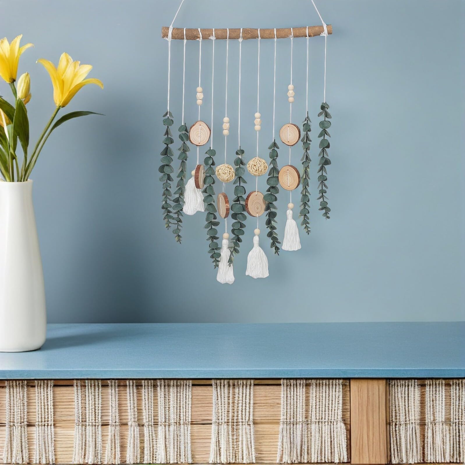 Gatuida Ghirlanda di Eucalipto Artificiale Decorazione da Parete Piante Artificiali Sospese Arazzi Rustici in Stile Boho Ghirlanda di Perline da Parete Arredamento per Casa in Stile