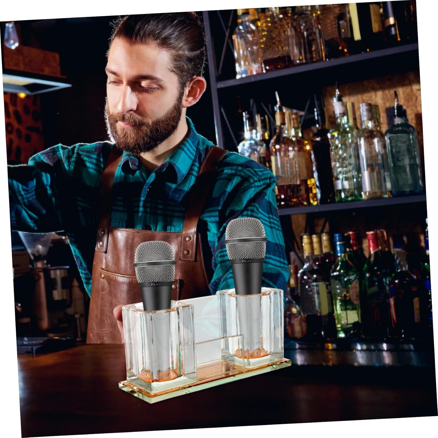 Toyvian Crystal Acrylic Microphone Stand Desktop Mic Holder Mic Storage for Home Stage Studio Broadcasting Color Design