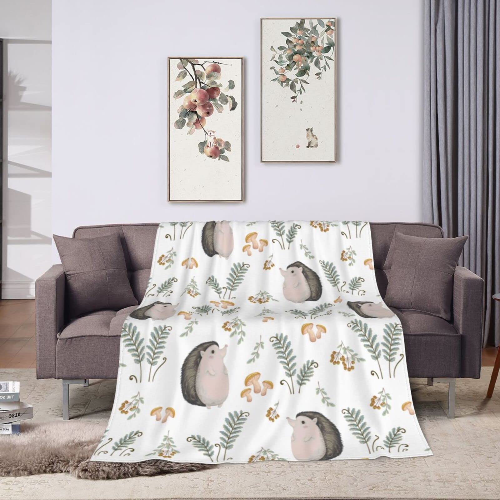 Graziosa coperta in flanella stampata con riccio, super morbida, morbida e calda, adatta per letto, divano, soggiorno, 203 x 152 cm