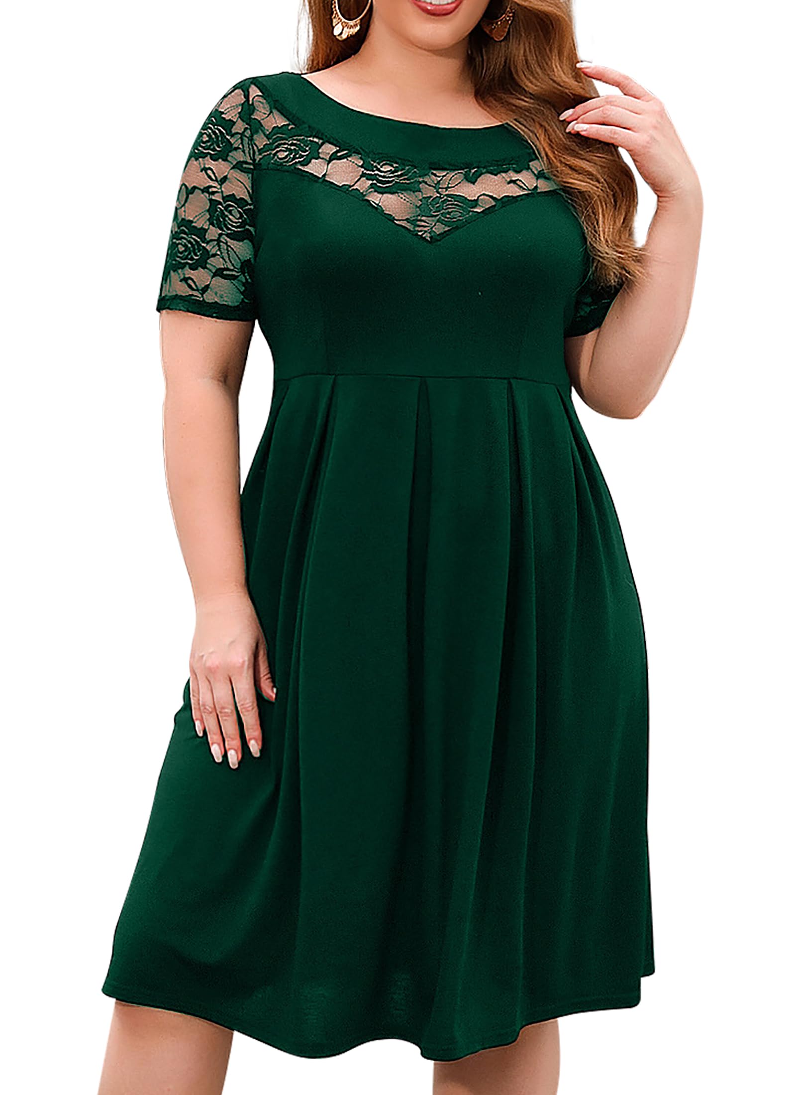 QDC Vestido de mujer de talla grande, vestido casual, línea A, minivestido elegante, vestido de patinadora, vestido de fiesta, vestido de encaje