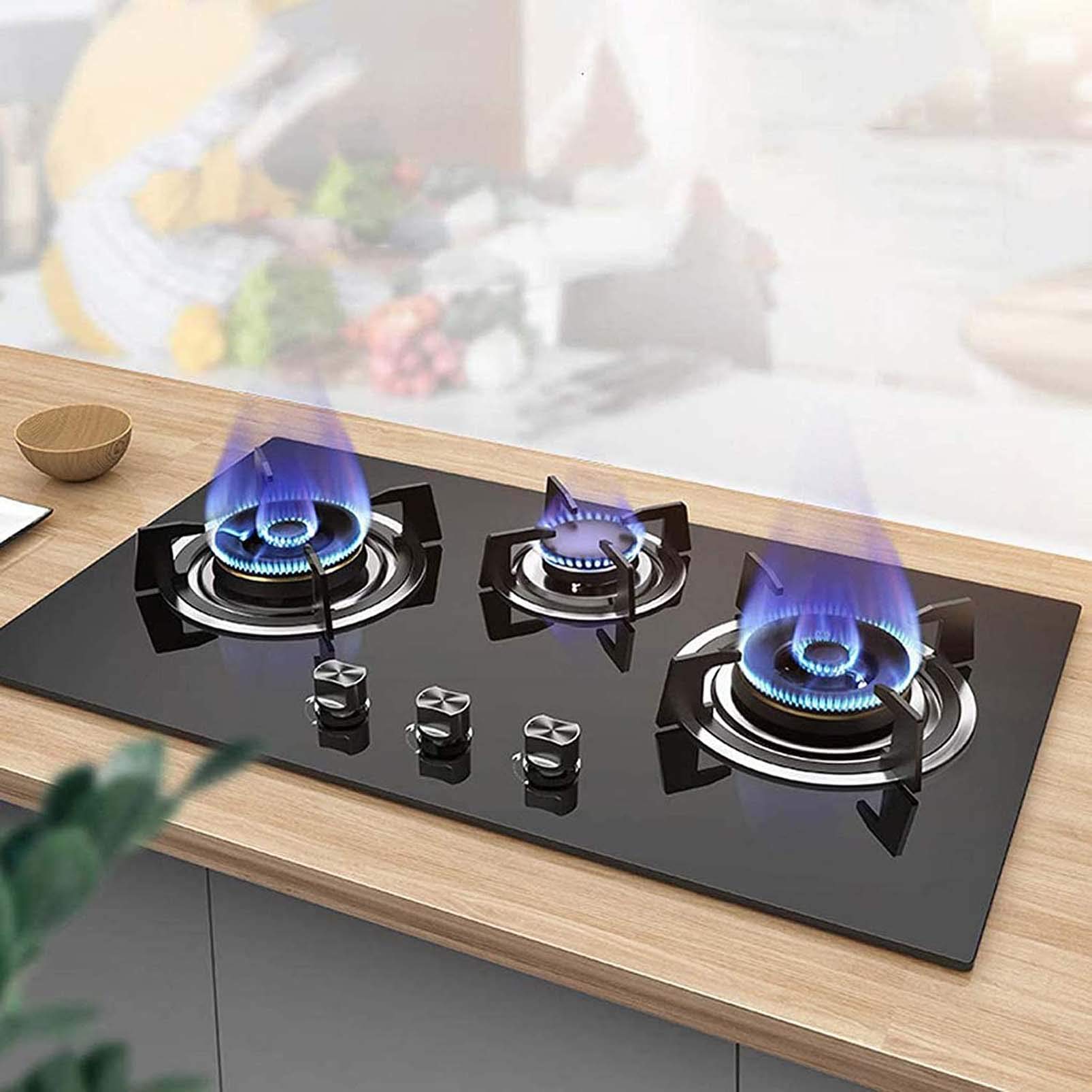 Wbudowana kuchenka gazowa z 3 płomieniami (4,5 kW + 4,5 kW + 1,4 kW) z ochroną termopary, płyta gazowa ze szkła hartowanego, gaz ziemny