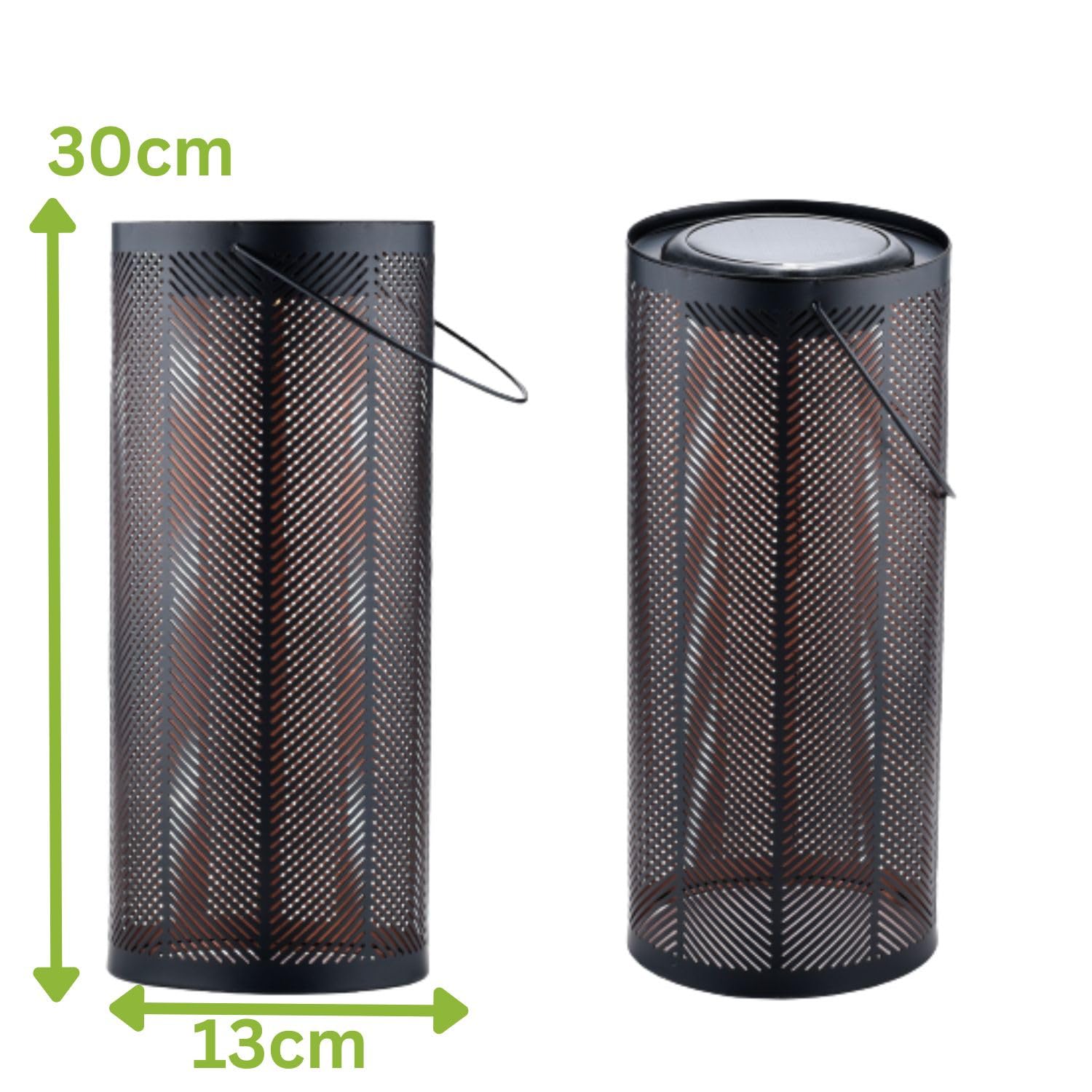 2er Set Skandinavische Solarlaterne Bamba aus Metall in Schwarz 30 cm