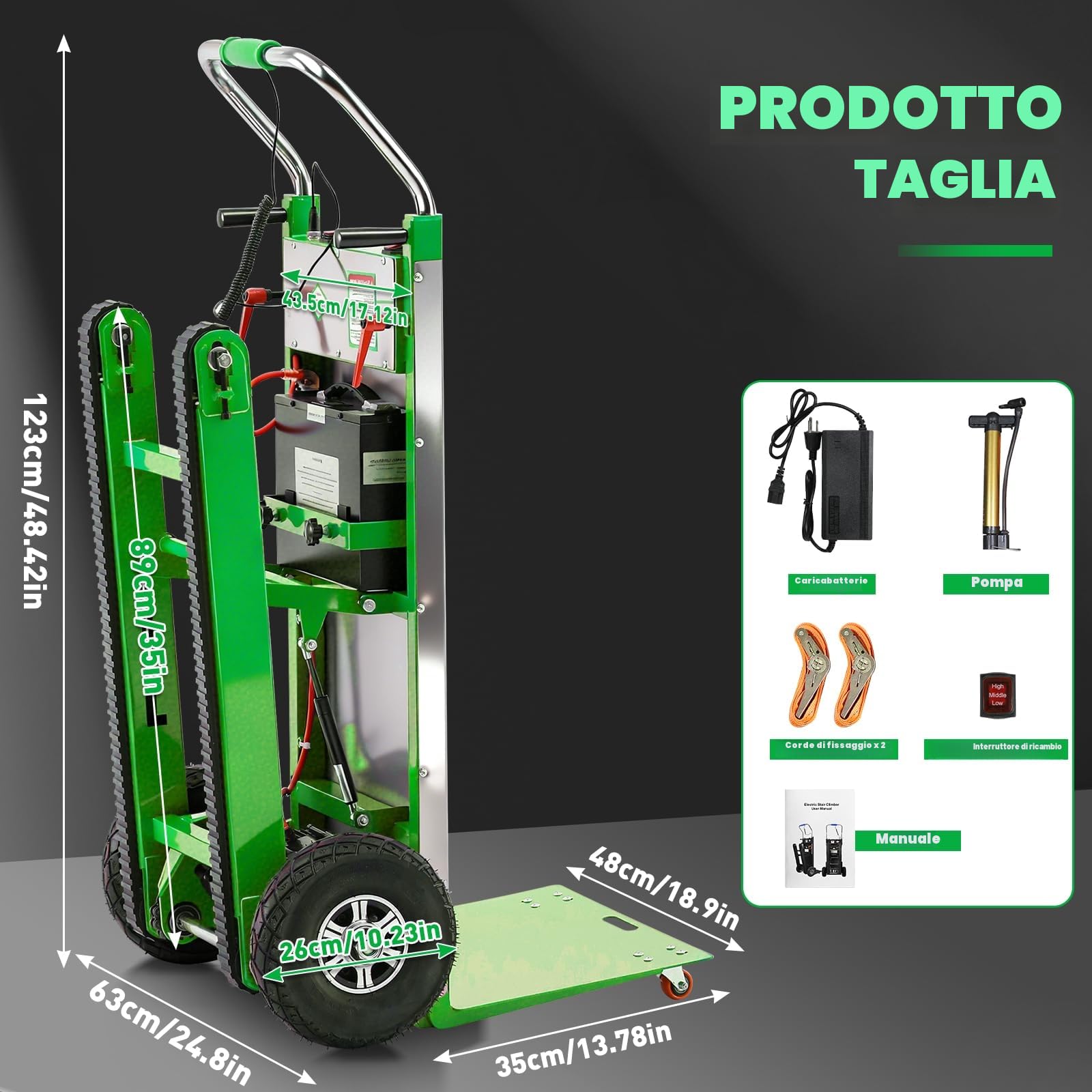 Afitdon Carrello elettrico da 1250 W, con capacità di carico di 400kg, per scale e discese, con corda di sicurezza e pompa ad aria, per il trasporto di mobili 4D1