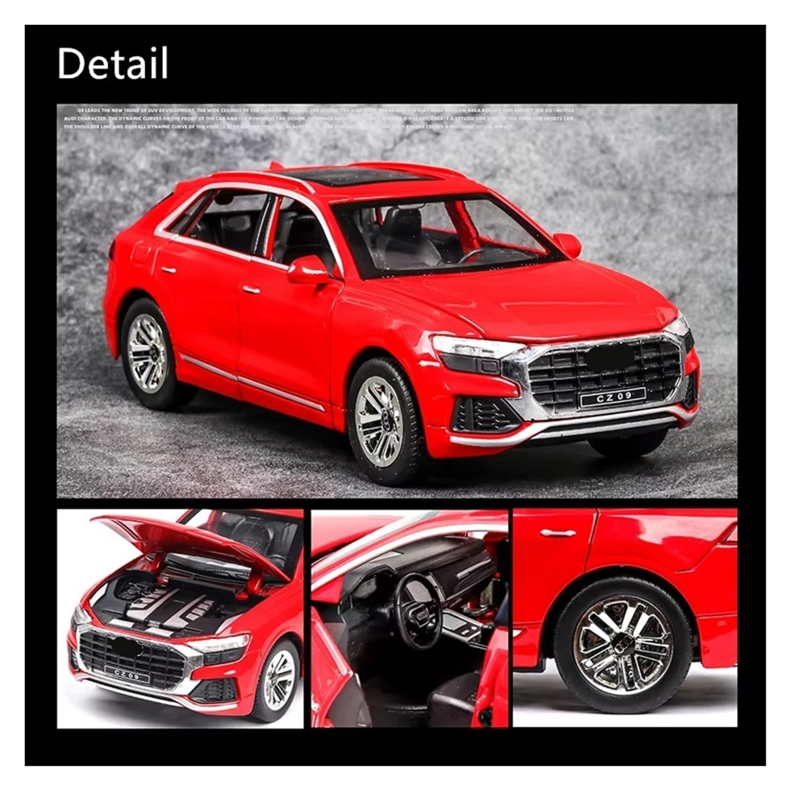 1:24 dla Q8 SUV Stop Diecasts Metal Model Samochodu Dźwięk i Światło Kolekcja Zabawka Prezent (czarny, z pudełkiem)
