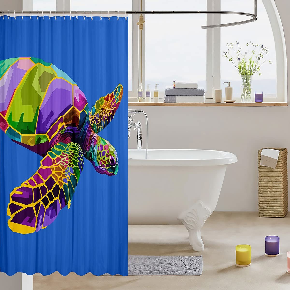 Tenda Da Doccia Per Bambini Con Tartarughe Marine, 91x183 Cm, In Poliestere Impermeabile, Con Ganci Inclusi