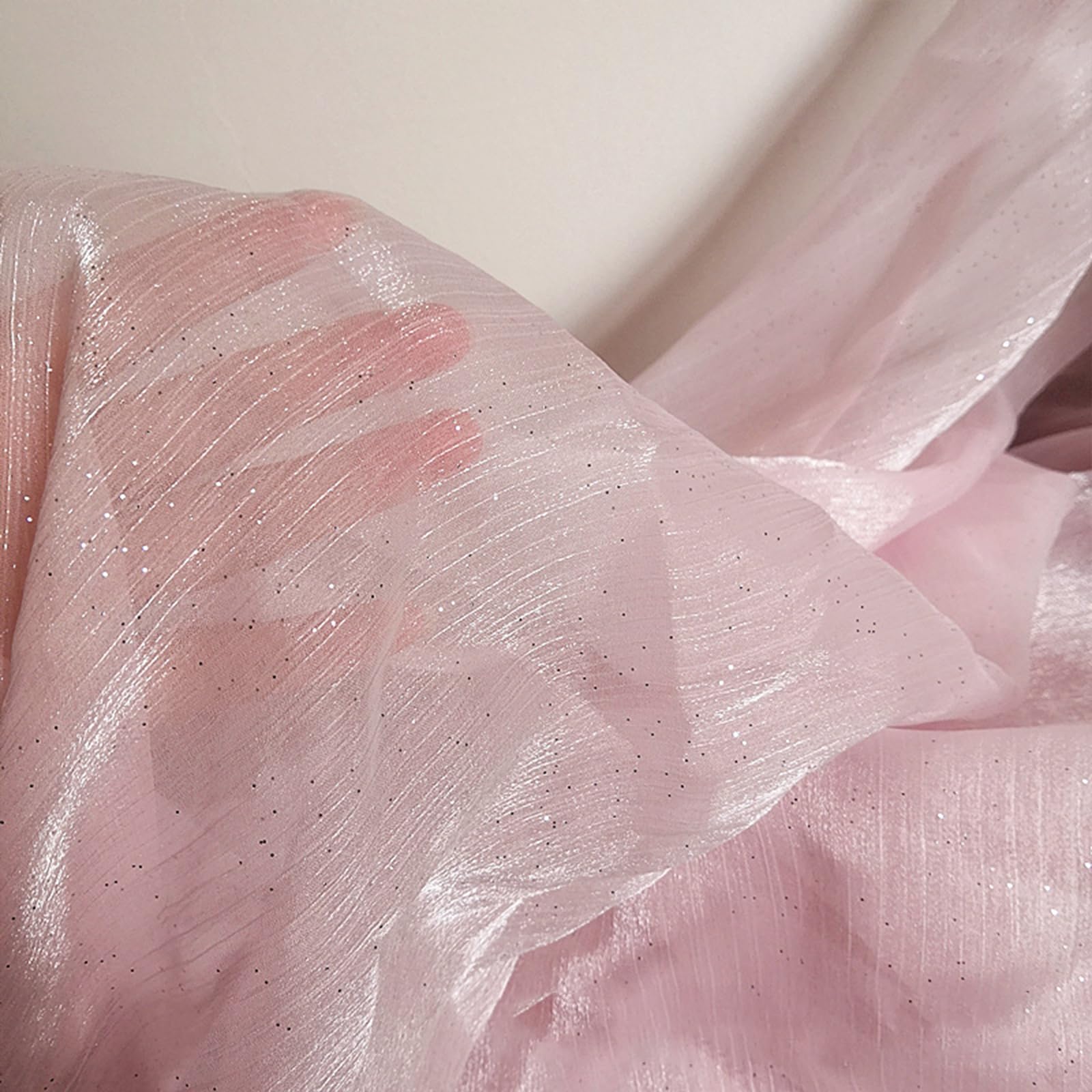 Organza Lace Voile Fabric, Iridescent Organza Tulle Fabric Multicolor 1.5x1M(Pink)