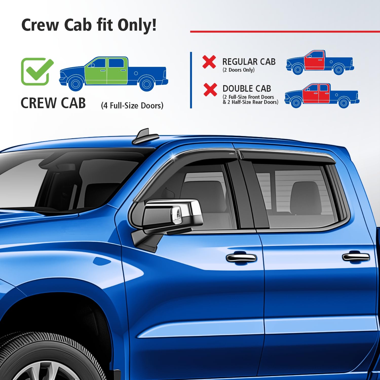 Goodyear Shatterproof Window Deflectors For Chevy Silverado, GMC Sierra 2019 2025 Double Cab Tape On Rain Guards Vent Deflector Vent Viso