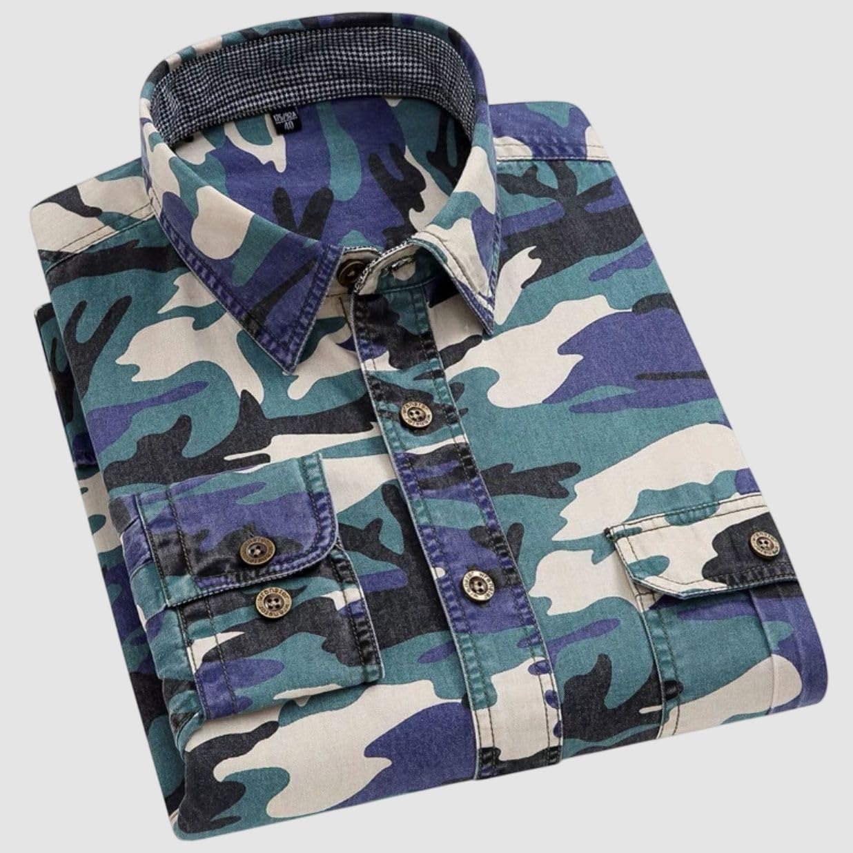 Men's Cotton Camo Long Sleeve Work Shirt Regular Fit Machine Washable