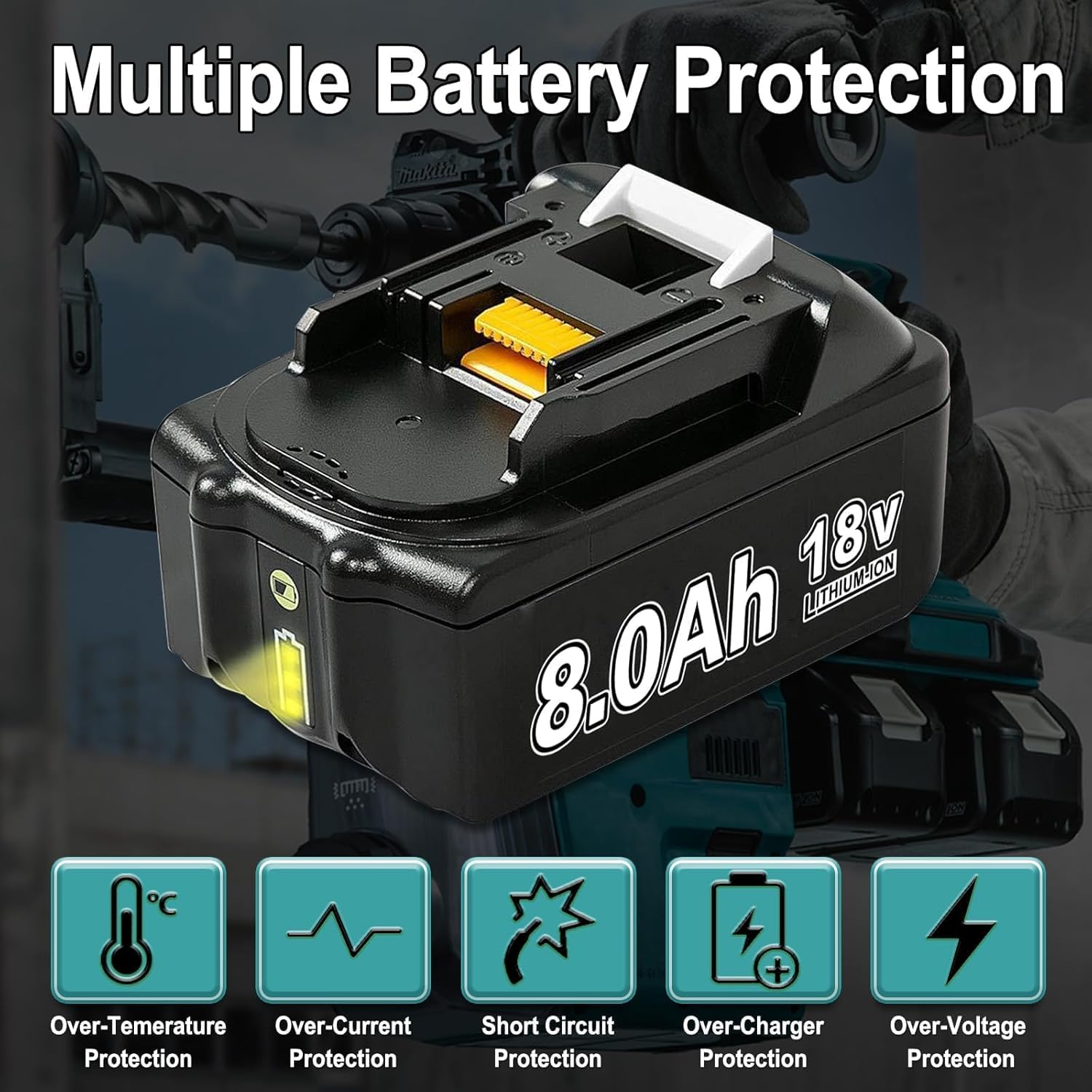 6 Stück 8000mAh Ersatzakku für Makita Akku18V BL1860B mit LED Indikator | BL1850B BL1850 BL1840 BL1830 BL1860 BL1835 BL1845 BL1820B, Kompatibel mit Elektrowerkzeugen mit LED Indikator