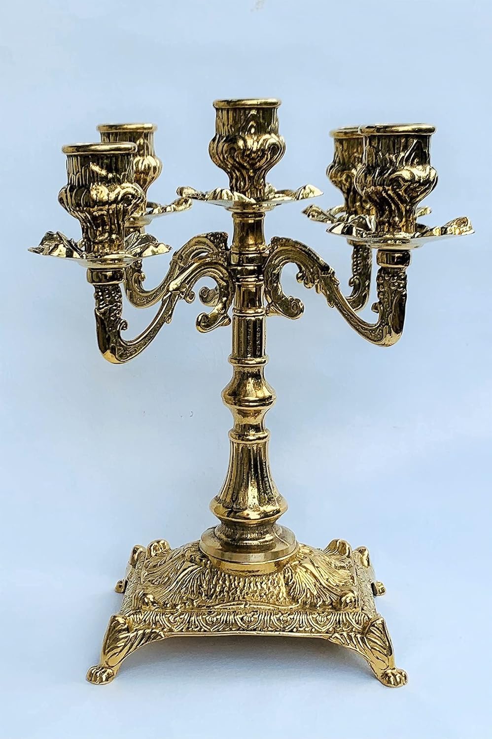 5 Flammiger Kerzenleuchter Messing Gold 23 cm Kerzenständer Antik Stil Kerzenhalter Barock jugendstill Tischleuchter Mehrarmig Tischdeko 80411