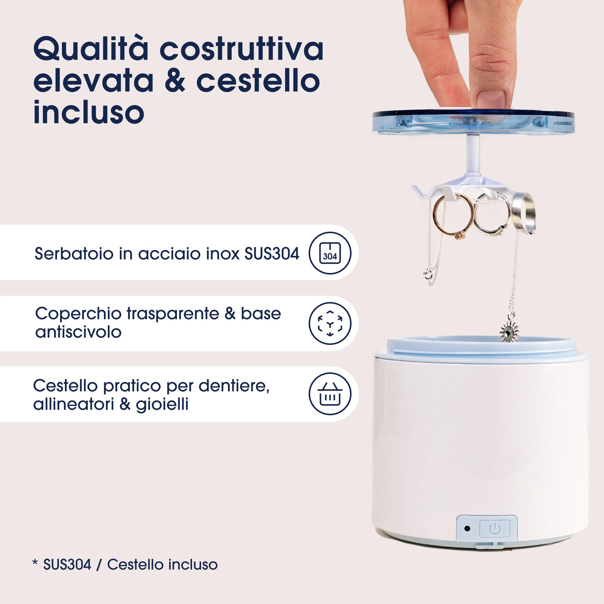 ZENT Pulitore ultrasuoni compatto 200ml, Vasca ultrasuoni per apparecchi allineatori ortodontici gioielli, invisalign pulizia - Tecnologia di pulizia a 360°, Ideale per viaggio, Prodotto medico