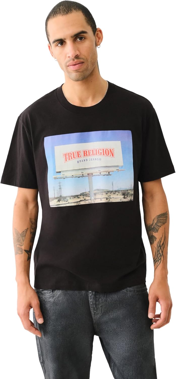 True Religion Men's Short Sleeve Billboard Tee – Bold Graphic Design with Premium Comfort