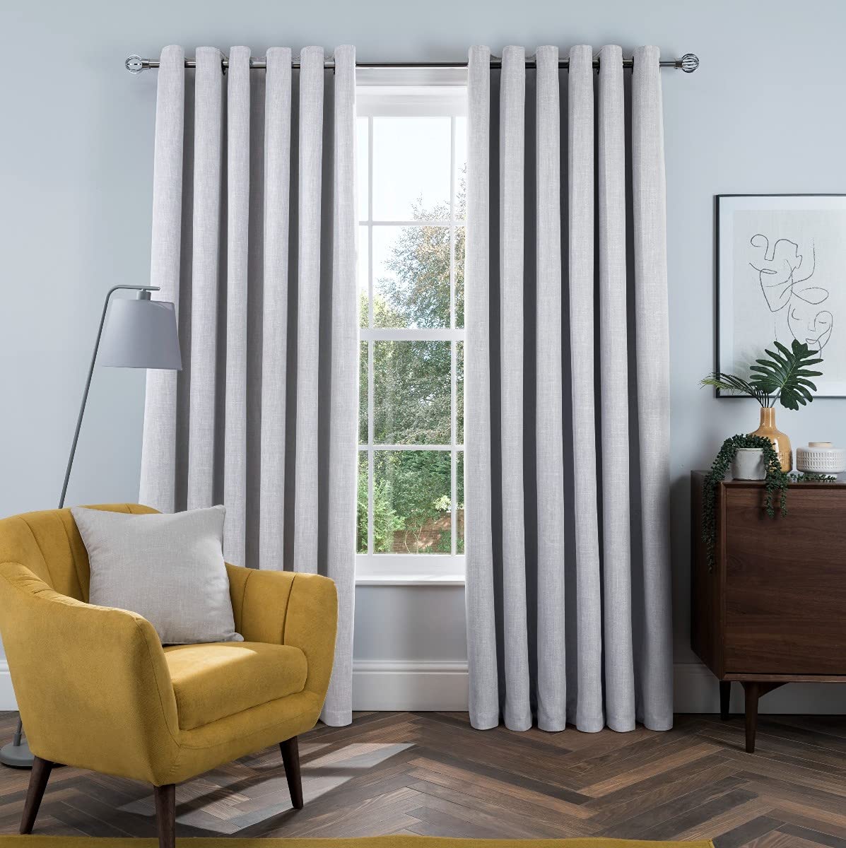 Sleepdown Linen Look Eyelet Blackout Lined Curtains Thermal Insulated for Bedroom and Living Room 46 x 72 Inch Silver