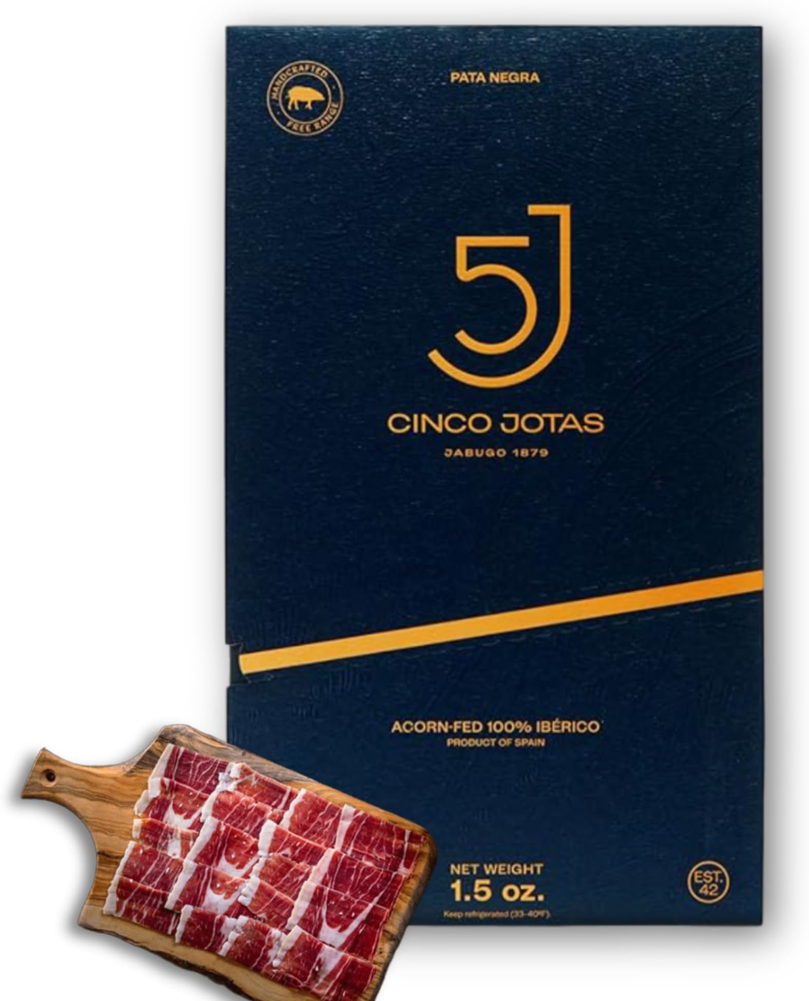 Cinco Jotas Hand-Carved Jamón Ibérico de Bellota | 100% Acorn-Fed Iberian Ham | Authentic Spanish Ham Ibérico - 1.5 oz - Traditional Carving