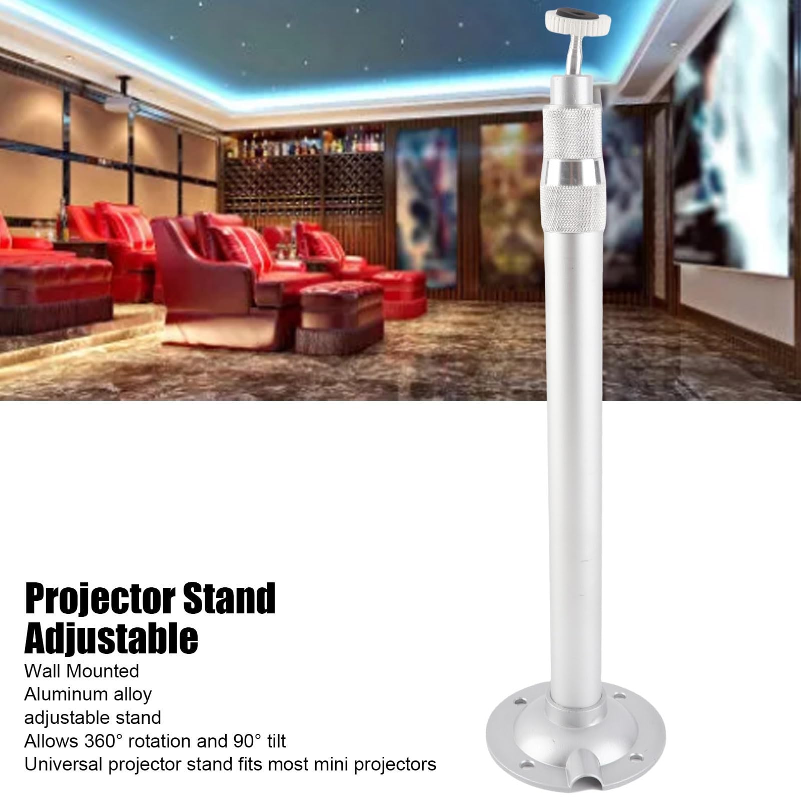 Yosoo Health Gear Support Plafond Universel pour Projecteur, Rotation 360°, Aluminium Réglable, Capacité 5 kg, Tige Extension 30-60 cm, Support de Montage
