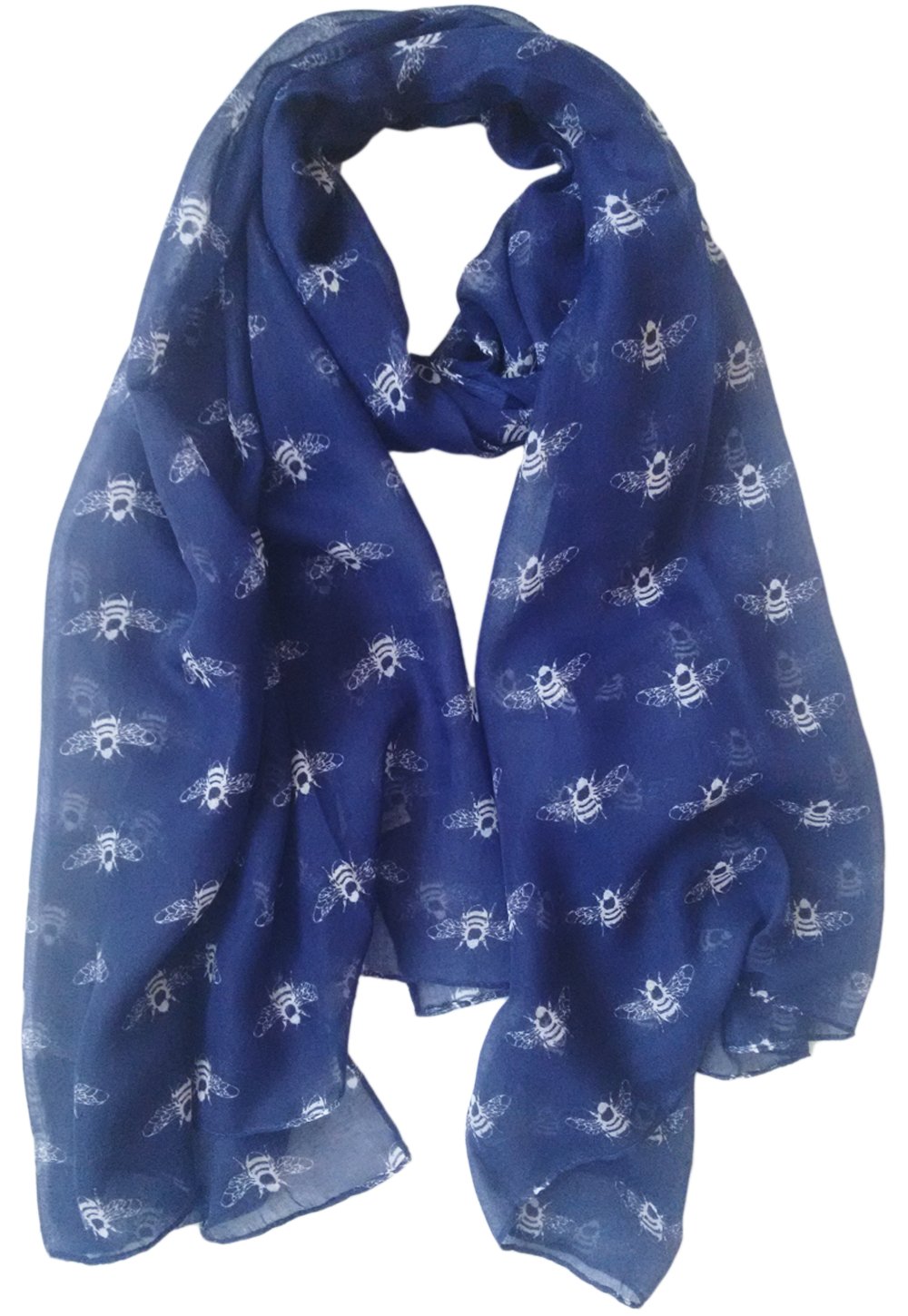 Glamlondon Women's Navy Blue Bumble Bee Print Scarf Lightweight Fashion Oversize Wrap (Navy Blue)