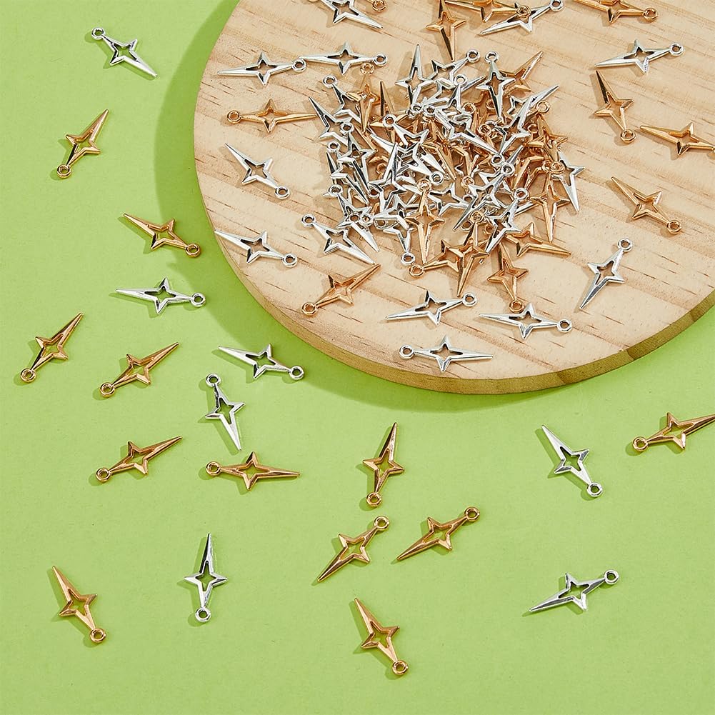 SUPERFINDINGS 100Pcs 2 Colors Tibetan Silver Star Charms Antique Gold Hollow Point Star Charms Bulk North Star Pendants Charms for DIY Jewelry Making Earrings Bracelets Crafts Keychain - Image 5