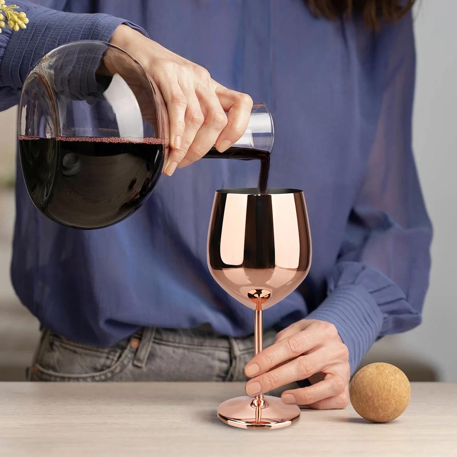 TJ Wine Glasses Stainless Steel Set of 2, Unbreakable Wine Glass 17oz, Wine Accessories Cool Wine Glass, Wine Goblets for Outdoor, Travel, House Warming, Valentines, Anniversary, Rose - Image 5