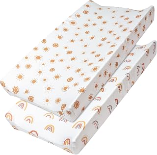Changing Pad Cover, Soft Breathable Baby Stretchy Changing Table Pad Cover, Lovely Unisex Diaper Fitted Changing Table Cover Sheets for Boys and Girls(2Pack, 32 X 16 X 5'')