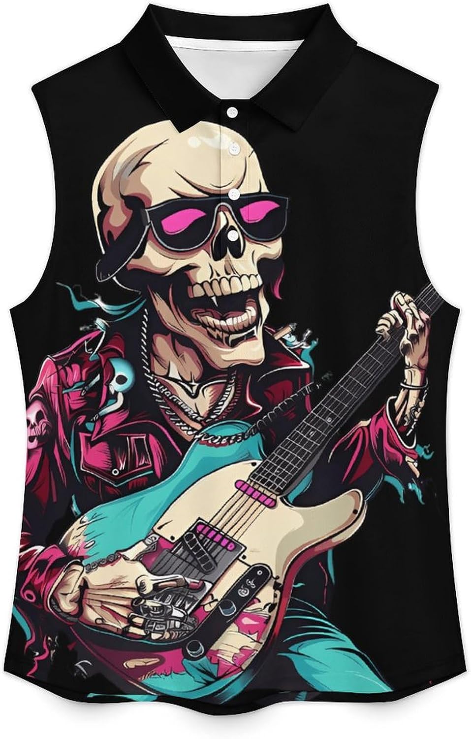 Skeleton Rock and Roll Women's Sleeveless Polo Tank Top Print T-Shirt Tops Casual Tops Summer Workout