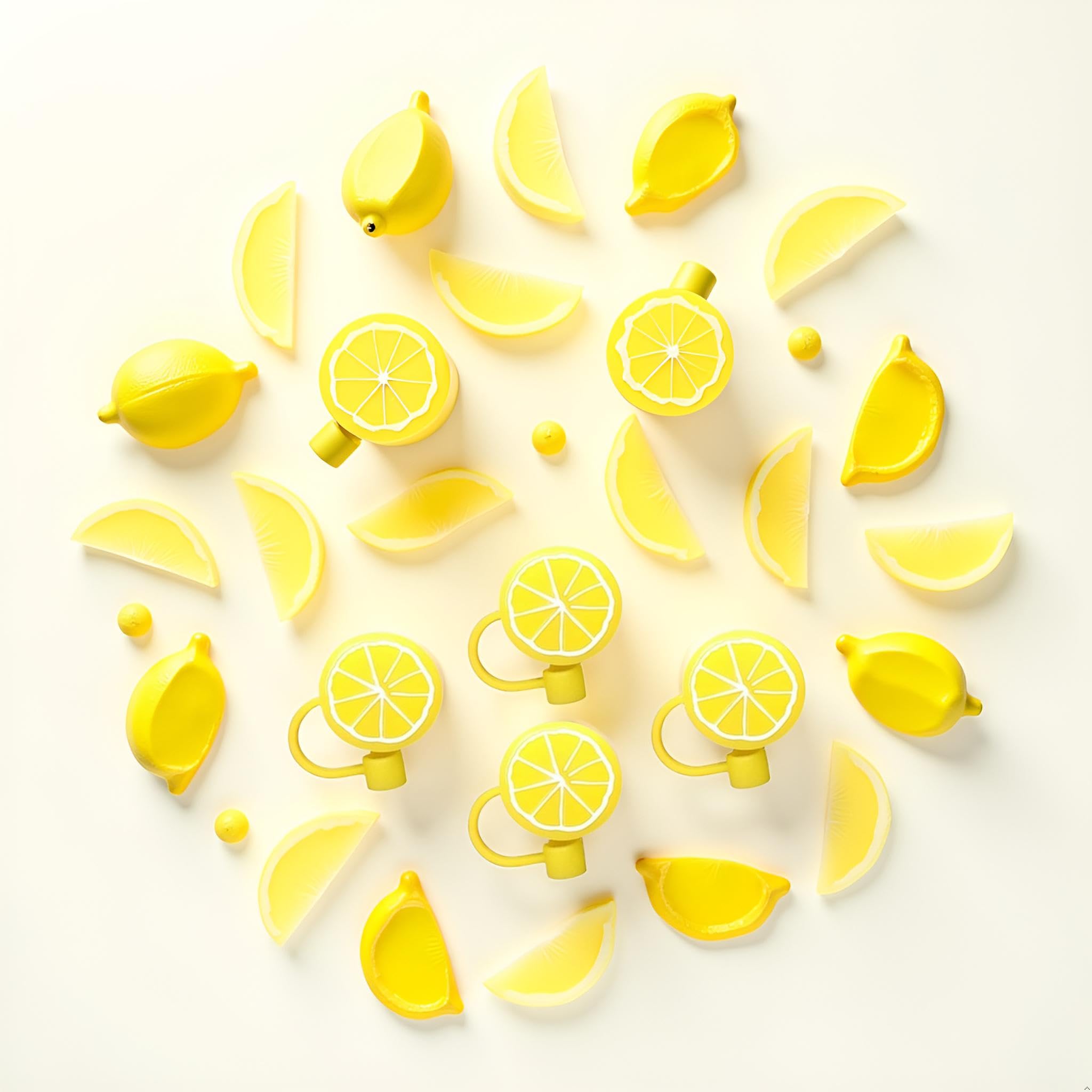 4 pajitas de limón amarillo, tapas reutilizables de silicona para popote, tapas para beber tapas antipolvo para tapones lindos, tapas de popote, cubierta desechable (6-8 mm)