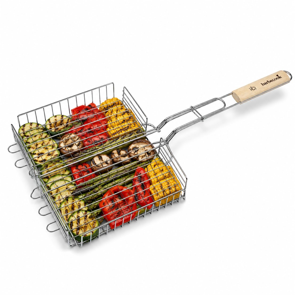 Barbecook Cestello a Doppia Griglia FSC, Accessori Barbecue, Utensile per Barbecue, Griglia Barbecue per Carne e Verdure, Facile da Pulire, Argento