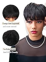 Vista 7 de Quantum Love Pelucas de cabello humano con corte Pixie, peluca de cabello humano en capas cortas para mujer, 6 pulgadas, sin pegamento, corte