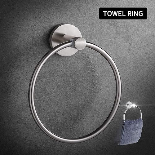 Miniatura 5 de LUCKUP Juego de accesorios de baño de níquel cepillado, accesorios de baño montados en la pared, juego de toallero redondo SUS304, acero inoxidable,