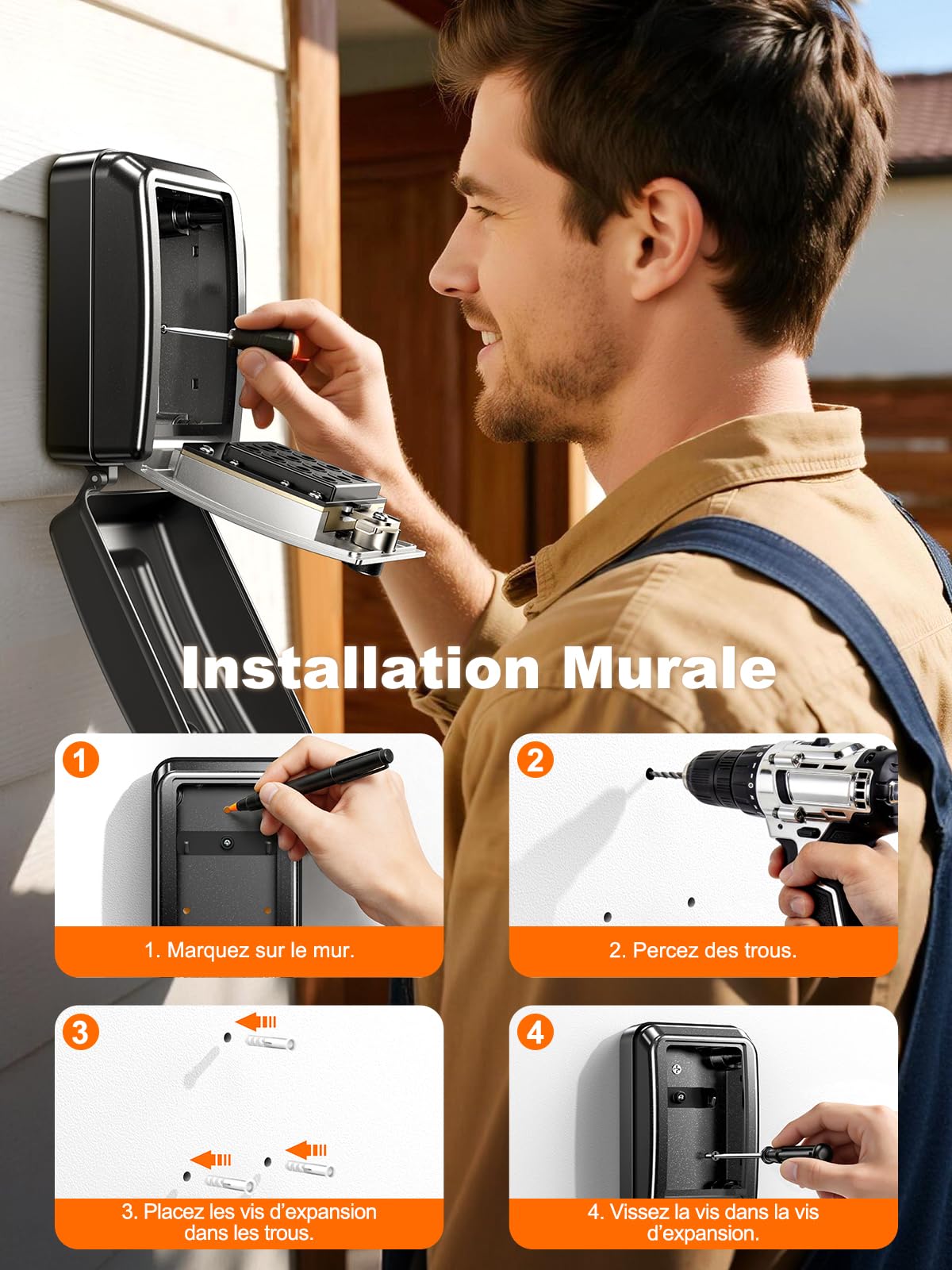 ISEYOU Boite a Clef Murale, Boite a Clefs Securisee Exterieur avec Code 12 Chiffres, Grande Capacité & Résistant aux Intempéries, Cofre Fort a Cle Robuste pour Maison, Garage, Bureau et Jardin