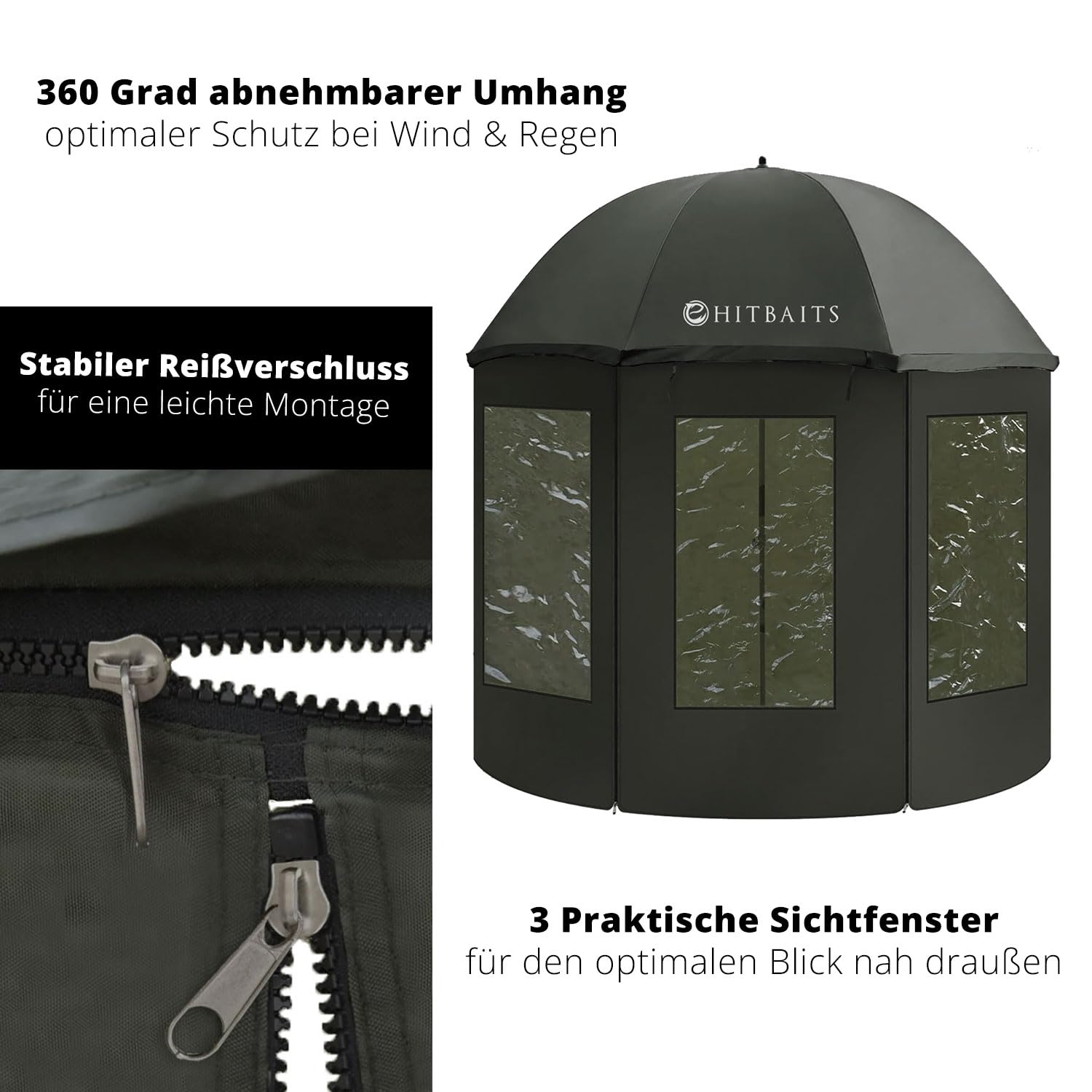 Angelschirm Wasserdichtes, Regenschirm Groß, Regenschirm Sturmfest, Angel Zubehör, Leicht Aufzubauen, Abnehmbar, Schnell Aufspannbar, Langlebig, mit Fenstern und Kappe Brechfähigkeit