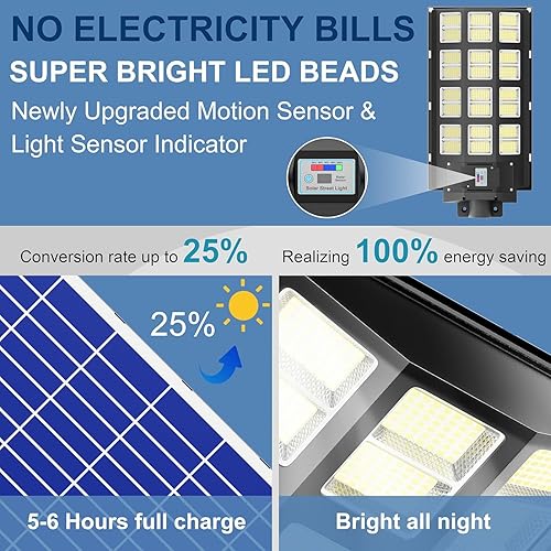 Miniatura 3 de loyoele Paquete de 4 luces solares de calle de 3200 W, farolas solares impermeables para exteriores, 240000 lm 7000 K, luz de calle solar, del