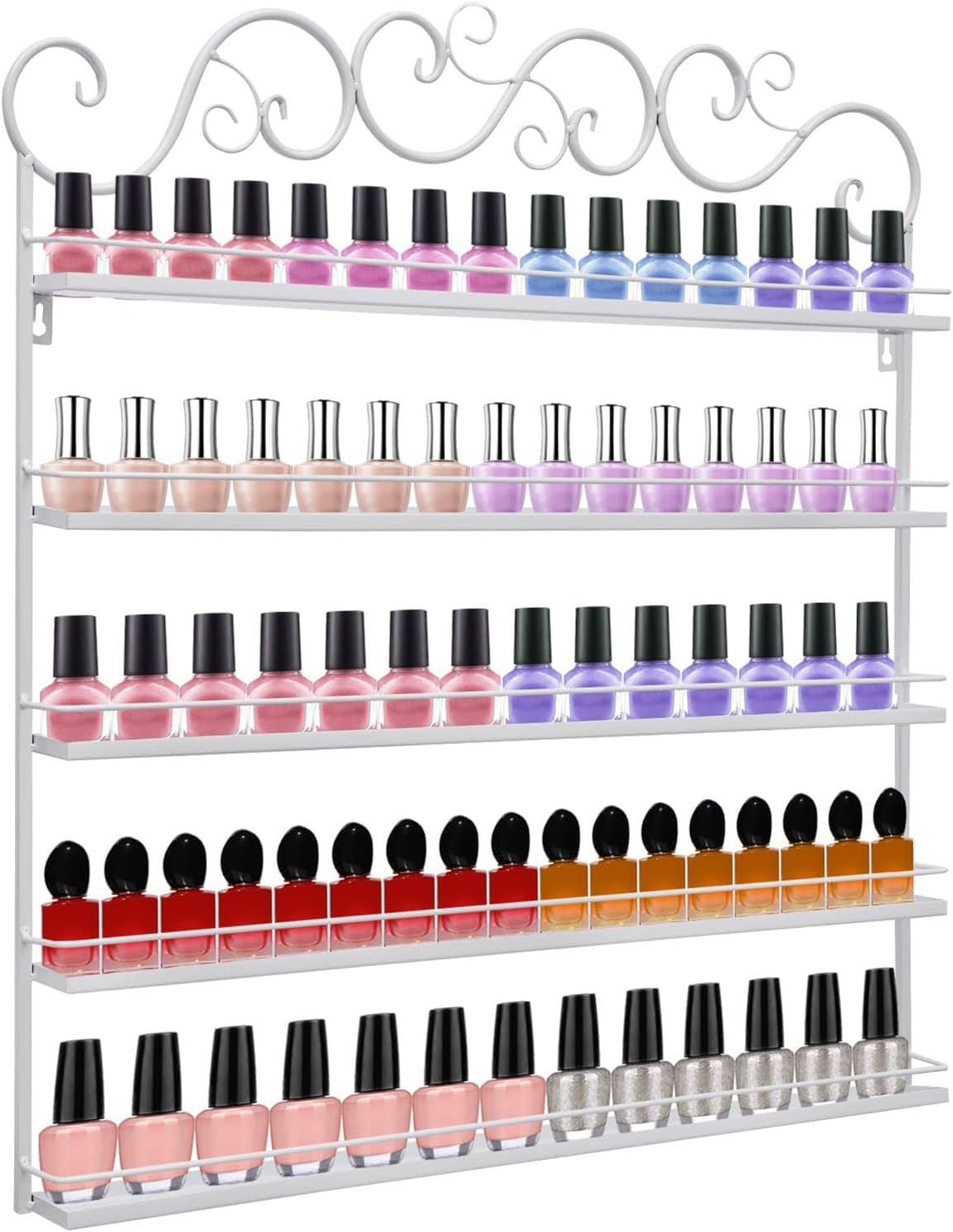 YHJCMBWLBBSH Metal Wall Mounted Nail Polish Storage Racks Nail Polish Rack 5 Tier Metal Rectangular Wall-Mounted Storage Display