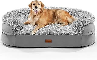 Gimars 9,5 cm Orthopädisches Hundebett für Extra Große Hunde, XL Hundebett mit Bolster & 28D Eierkisten-Matratze, wasserdichte Hülle, Waschbare Plüschhülle, Hundesofa für Arthritische Hunde-halb rund product image