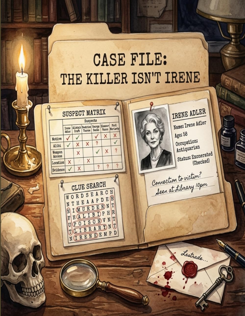The Killer Isn't Irene: Interactive Murder Mystery Book for Adults: Solve 60 Whodunnit Case Files & Logic Elimination Puzzles with Forensic Clue Labyrinths (Hidden Clues Detective Files)